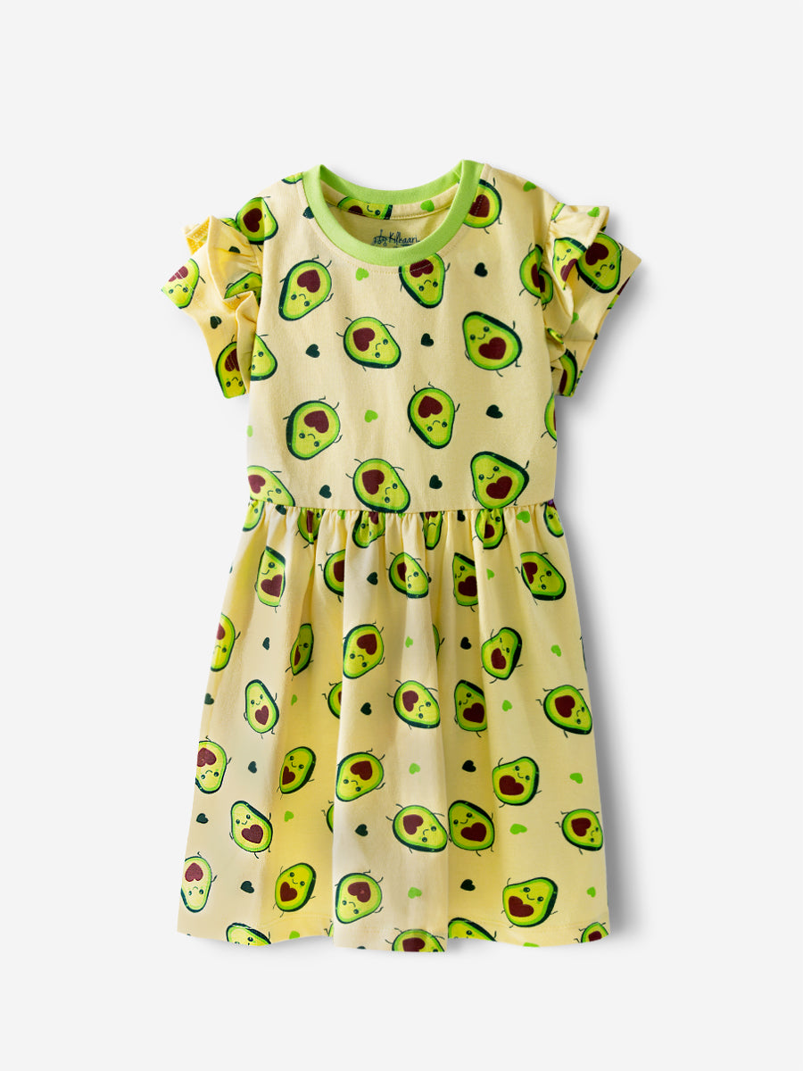 Playful Avo – Premium Ruffle Sleeve Dress