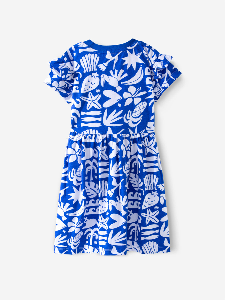 Abstract Paradise Premium Ruffle Sleeve Dress