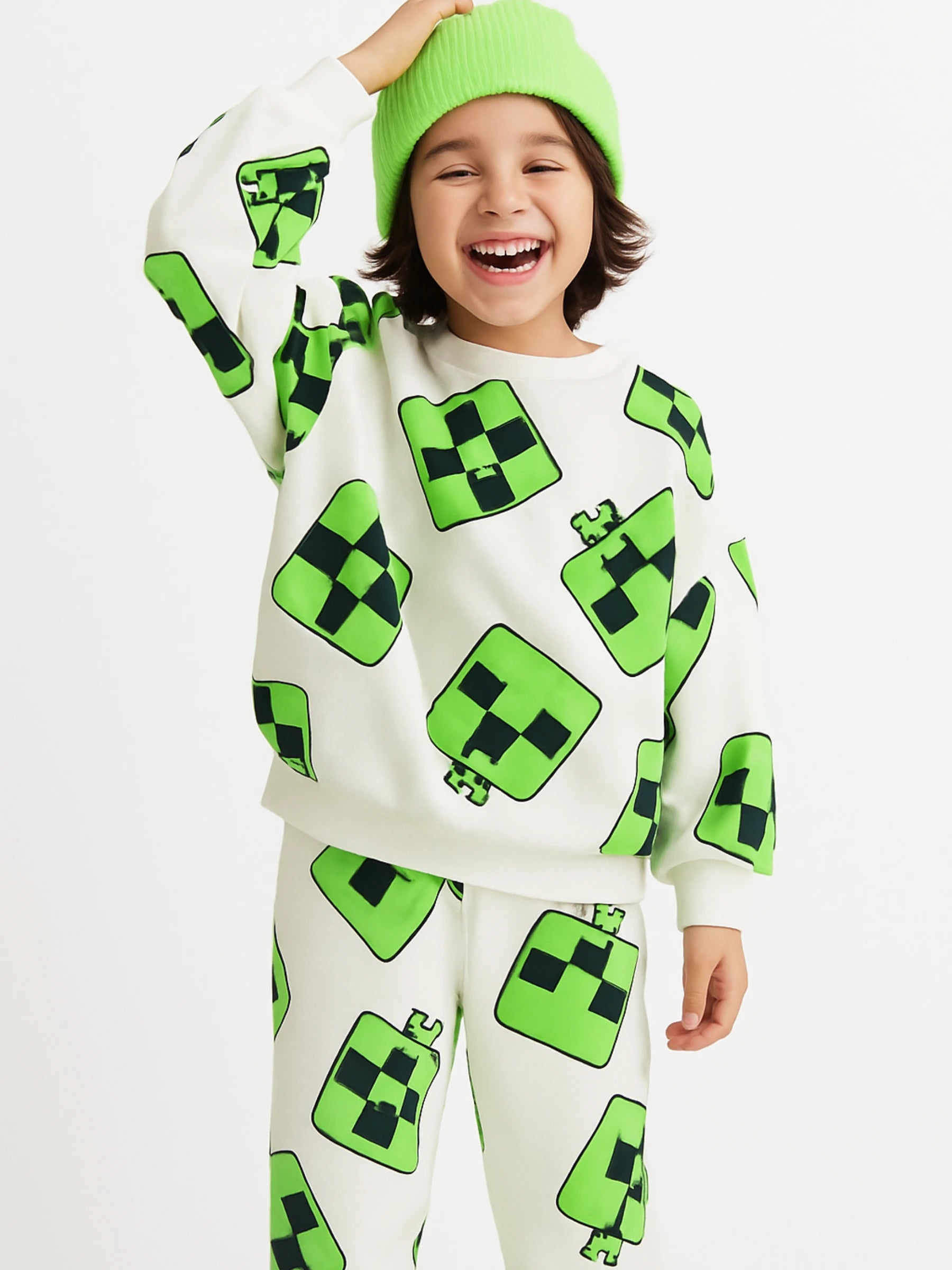 Winter Fleece: Neon Pixel Print Lounge Set
