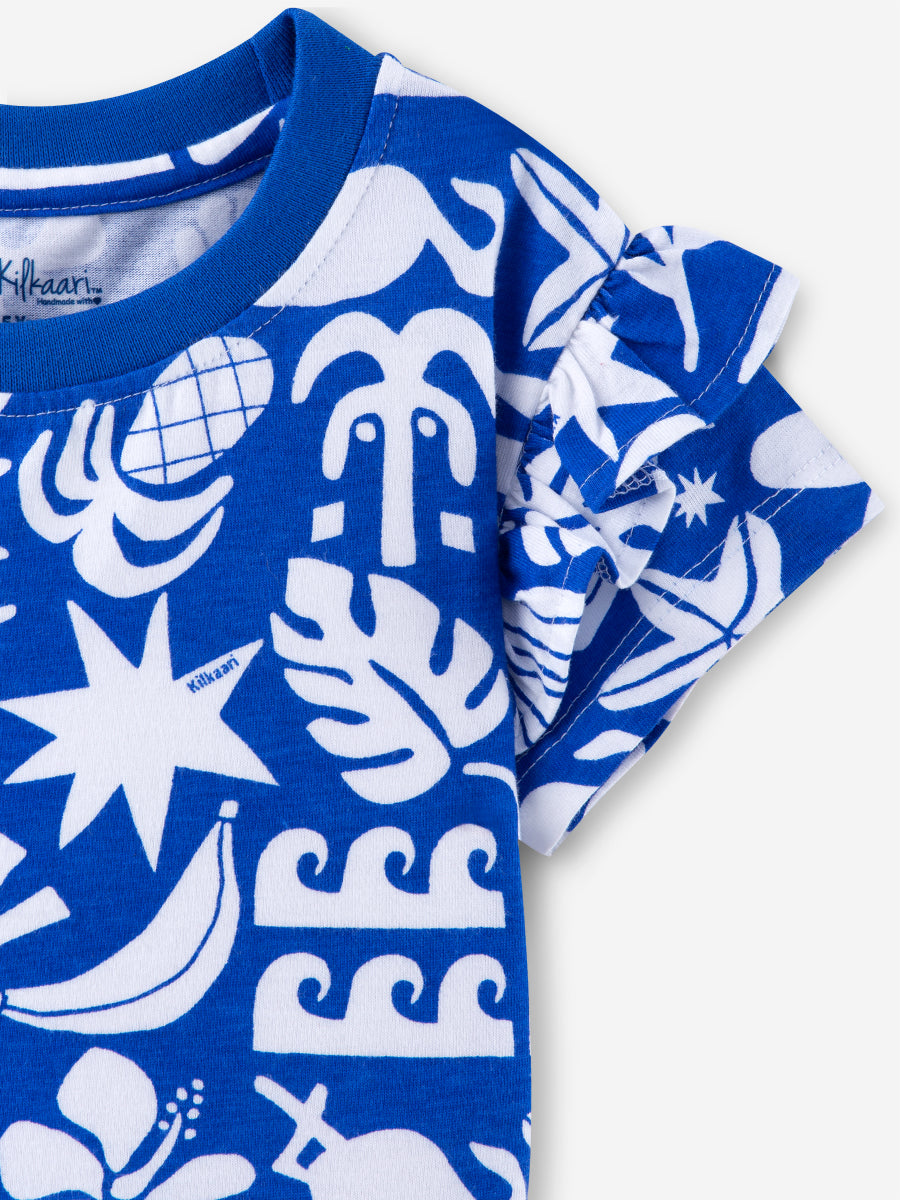 Abstract Paradise Premium Ruffle Sleeve Dress