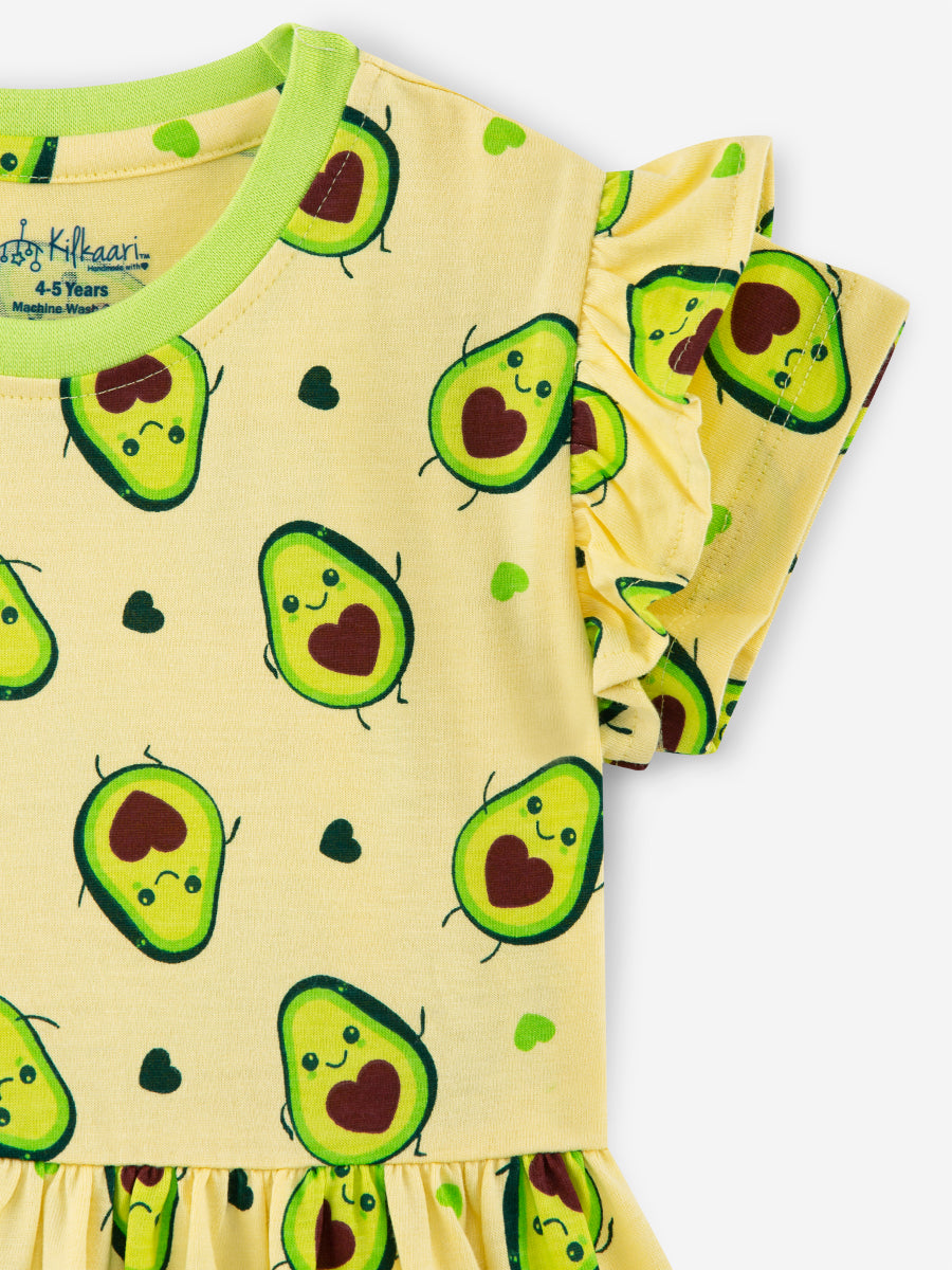 Playful Avo – Premium Ruffle Sleeve Dress