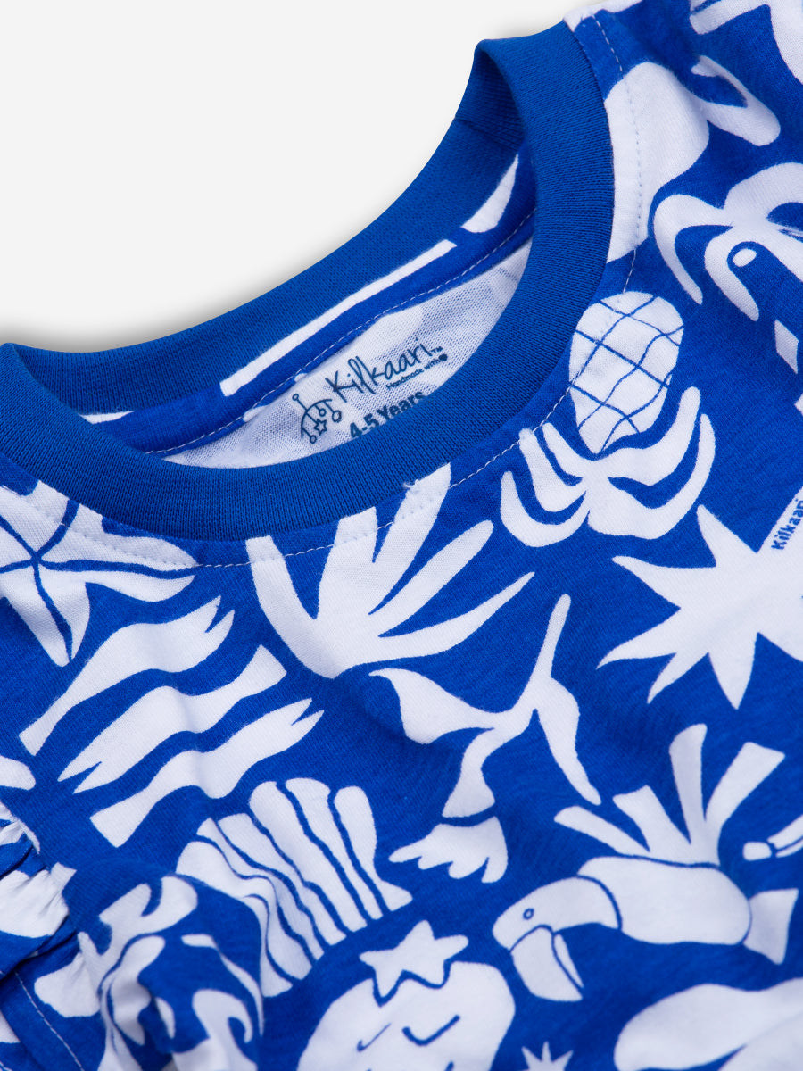 Abstract Paradise Premium Ruffle Sleeve Dress